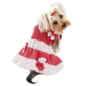Red & White Polka Dots Sundress with Contrasting Flowers - XS
