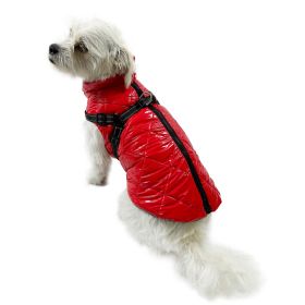 Water Resistant Puffy Vest with Built-In Harness - Red - XS