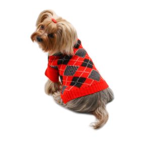 Argyle Turtleneck Sweater in Red/Black/White - XS