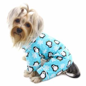 Penguins & Snowflake Flannel PJ with 2 Pockets (Color: Turquoise, size: S)