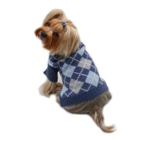 Argyle Turtleneck Sweater (Color: navy/grey/light blue, size: XS)