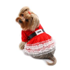 Lace Ruffles Puffy Sleeves Christmas Dress (size: M)